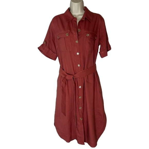 Soft Surroundings sort sleeve dress with front buttons and tie belt size S - Picture 1 of 7
